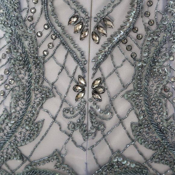 Mermaid Beaded Dusty Blue Prom Dress Luxury Formal Evening Gown - Picture 4 of 8